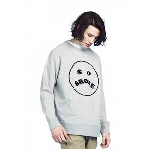 Lazy Oaf Unisex Gray Flocked 'So Broke' Face Graphic Sweatshirt - Size Medium